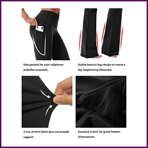 High Waist Bootcut Yoga Pants Tummy Control Flared Pockets Workout - Picture 6 of 8